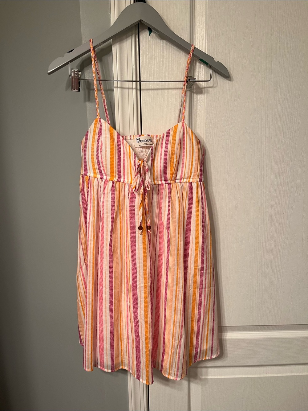 No Boundaries Pink, Yellow & White Striped Spaghetti Strap Dress